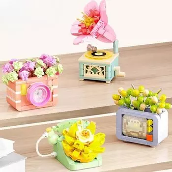 Ретро бытовая техника строительные блоки модель горшка для суккулентов настольные украшения Kawaii детские игрушки подарки на день рождения
