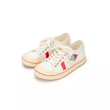 Retro canvas shoes women, new flat-bottomed contrasting color splicing casual board shoes low-top lace-up breathable little white shoes 35