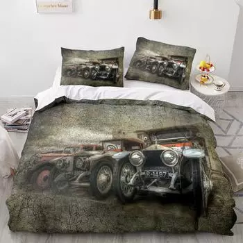 Retro Car Old Car Duvet Cover Set 3D Print King Queen Size Comforter Cover with Pillowcases for Kids Teens Polyester Bedding Set 70x133cm 2pcs
