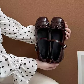 Retro casual high heels summer new fashion leather shoes bow Mary Jane shoes women s single shoes 35