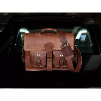 Ретро цельнозерновая натуральная кожа охотника, сумка-мессенджер для ноутбука, сумка-портфель, офисный портфель, сумка для колледжа, подарок для мужчин и женщин 16 in коричневый