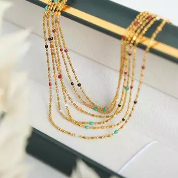 Ретро-цепочка из рисовых бусин в стиле Гонконга, простая, сращивающаяся, с цепочкой из рисовых зерен, с подвеской в виде капли веса, с застежкой-клипсой из титановой стали, универсальное ожерелье