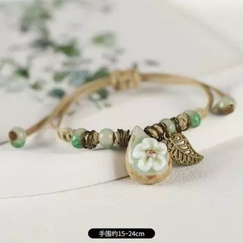 Retro ceramic flower woven bracelet niche literary hand rope small fresh bell bracelet female