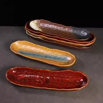 Retro Ceramic Sushi Plate Oval Dessert Plate Snack Plate Fish Plates Sashimi Plates Restaurant Molecular Cuisine Tableware