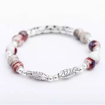 Retro ceramic women s bracelet, sweet and fresh fish, handmade Tibetan silver hollow bracelet, couple accessories