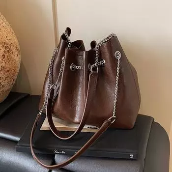 Retro Chain Bucket Small Bag Women S Fashion Casual Shoulder Bag High-End Commuter Handbag коричневый