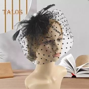 Ретро-Чародейная шляпа для женщин, сетчатый головной убор в горошек с искусственными перьями, свадебные аксессуары для волос невесты белый