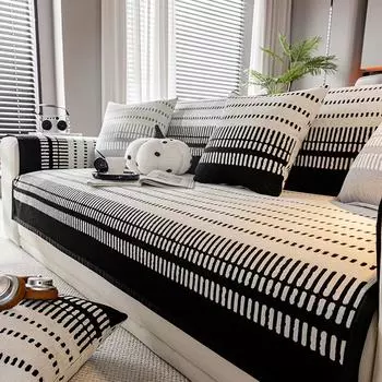 Retro Chenille Sofa Mat Four Season Universal Non-Slip Sofa Cover Combination Stripes Sofa Cushion Straight Armrest Couch Cover 70x70cm 1pcs