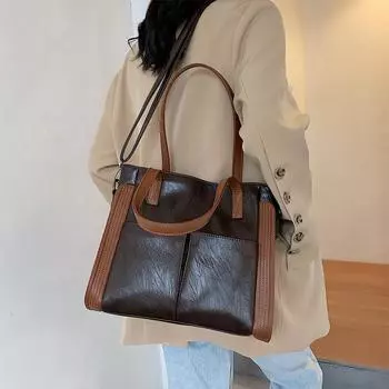 Ретро черная большая вместительная сумка-тоут, новая женская мягкая кожаная внутренняя перегородка на молнии, сумка через плечо для поездок на работу, сумки через плечо