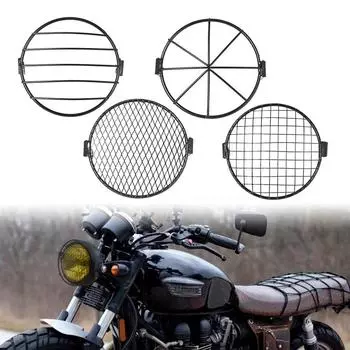 Ретро черная круглая фара с сетчатой крышкой для мотоциклов CG125 и GN125 Pozigzag mesh cover