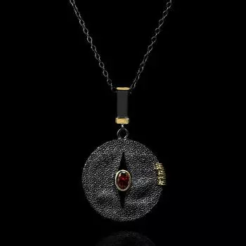 Ретро-черное золотое ожерелье с подвеской в виде диска, инкрустированного красным цирконием, серебряное ожерелье для женщин 925 пробы, праздничные украшения, свитер, цепочка 45cm