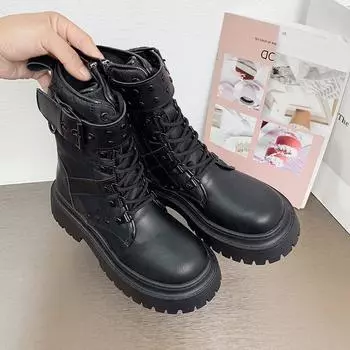 Ретро черные ботинки женские короткие ботинки Willow Nail крутые рабочие ботинки модные и удобные 35 чёрный