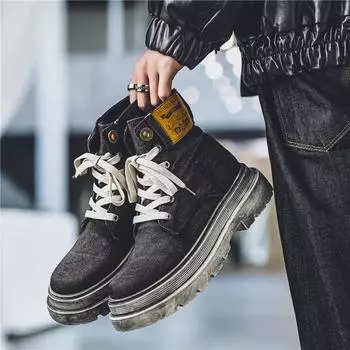 Ретро черные ковбойские сапоги в стиле вестерн мужские осенние трендовые парусиновые мужские ботильоны удобные ботинки с толстой подошвой мужские ботинки botas de hombre 39
