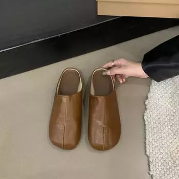 Ретро черные ленивые мокасины одинарные туфли женские туфли 2025 новая осенняя корейская версия однопедальная сумка головные и полутапочки 35 хаки