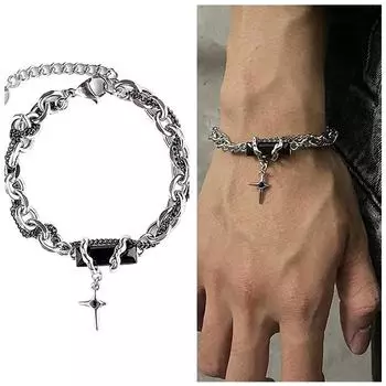 Ретро черный циркон звезда браслет для женщин мужчин подарки тренд металлическая цепочка унисекс готические украшения пара аксессуары чёрный