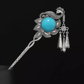 Retro Chinese ethnic style hairpin Miao peacock fringed step hairpin disc hair hairpin hair accessories women s headdress