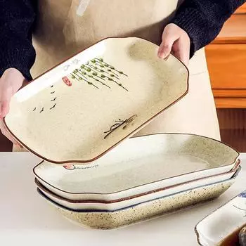 Retro Chinese Style Ceramic Plate Luxury Restaurant Large Fish Plate Exquisite Craftsmanship Dining Plates Household Tableware