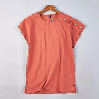 Retro Chinese Style Shirt Pullover Cotton Linen Short Sleeve Artsy 4 red. 3XL