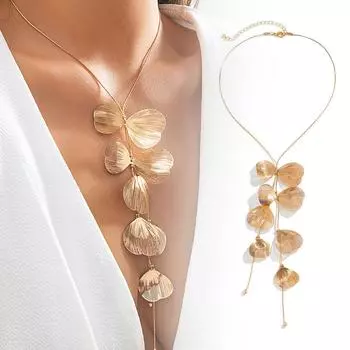 Ретро чокер модный тренд кисточка ожерелье гинкго билоба для женщин винтажный воротник из листьев геометрия Y4H6 Golden-One size