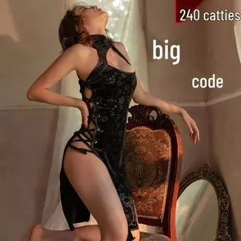 Ретро Чонсам Большого Размера: Сексуальная шнуровка, высокий разрез, облегающий дизайн One size (up to 120 lbs)