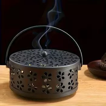 Ретро чугунная противомоскитная спираль Box-Flower Hollow Art Design Открытый кемпинговый репеллент от комаров Артефакт + бытовая плита | Портативный дорожный набор с ручкой чёрный