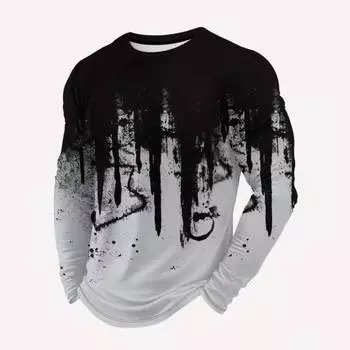 Ретро цифровая печать мужская мода мужская уличная спортивная свободная футболка с длинным рукавом S