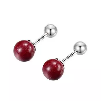 Retro Cinnabar Earrings Red Ball Earrings Screws Screws Earrings for Free When Sleeping