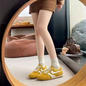 Retro color matching flat-bottomed German training shoes for women s 2025 new mesh breathable, comfortable and light casual sports Forrest Gump shoes 35 бежевый