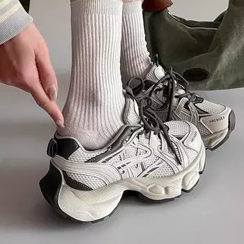 Retro color matching versatile dad shoes girls spring and summer new breathable mesh thick-soled fried street light sports shoes tide 35 серый