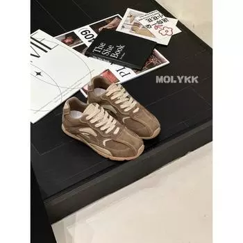 Retro color matching women s tide early autumn new niche deconstruction soft-soled leather casual shoes 35 хаки