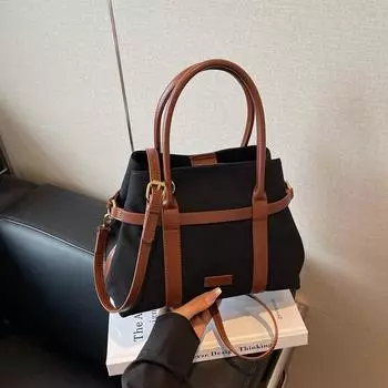 Retro commuter tote bucket bag female contrasting color new casual simple shoulder messenger bag чёрный