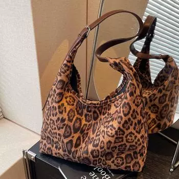 Сумка-тоут с контрастным леопардовым принтом в стиле ретро, женская, повседневная, большая вместительная сумка через плечо, сумка под мышкой коричневый