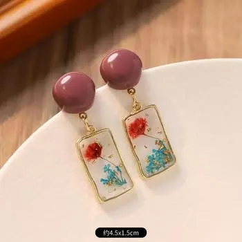 Retro contrasting plant dried flower earrings pastoral immortal flower stud earrings vacation style niche high-end earrings women