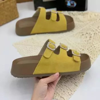 Retro cool slippers women wear new models this summer popular belt buckle one-word drag 35