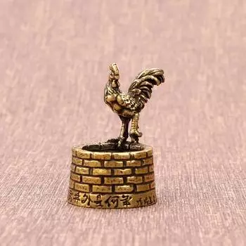 Retro Copper Rooster Stand On The Well Figurines Miniatures For Home Garden Decorations Incense Burner Holder Office Ornaments