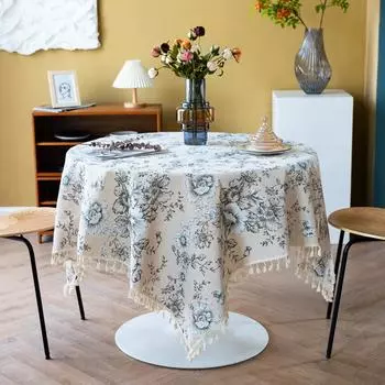 Retro Cotton And Linen Dining Table Cloth Printed Peony Small Fresh Korean Cover Cloth Table Fabric 60*60cm