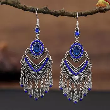 Retro court crystal long fringed earrings femininity versatile personality earrings fashion earrings