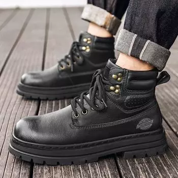 Retro cowhide Martin boots men s autumn and winter new work shoes platform British style short boots breathable outdoor tooling boots 39