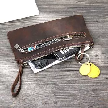 Ретро Crazy Horse кожаный кошелек для монет ручной работы простой мужской кожаный на молнии с пряжкой для автомобильного ключа женская ретро сумка для захвата руки тонкая