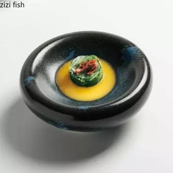 Retro Creative Ceramic Double Layer Plate Thick Soup Plate Dim Sum Snack Plate Restaurant Molecular Cuisine Specialty Tableware