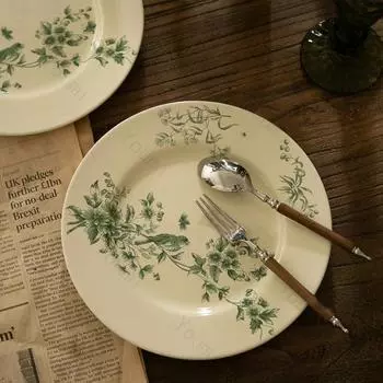 Retro Creative Ceramic Plate Light Luxury Circular Noodle Dining Plates Exquisite Breakfast Fruit Tray Home Soup Plate Tableware