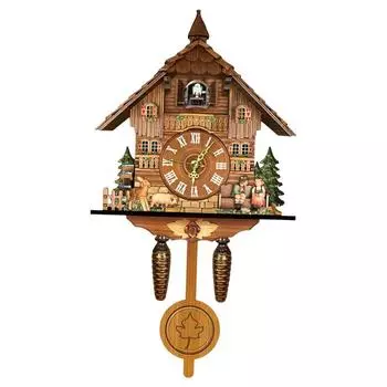 Retro Cuckoo Wall Clock Wooden Clock Home Living Room Bedroom Decor