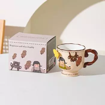Retro Cute Girl Mug Ceramic High Looking Home Office Water Cup Coffee Cup Souvenir Birthday 301-400ml