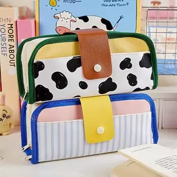 Ретро-цветная сумка-карандаш для ручек, многофункциональный сетчатый карман из искусственной кожи и холста, сумка для хранения канцелярских принадлежностей