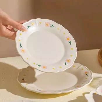 Ретро Цветочная Керамическая Тарелка Модная Креативная Вкусная Суповая Чаша Домашняя Послеобеденная Чашка Десерт Фруктовые Тарелки Изысканная Рыбная Тарелка