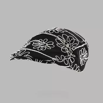 Ретро-цветочная вышивка шляпа вперед для мужчин и женщин летняя уличная шляпа маленькая кепка художника берет с язычком утки M56-58cm чёрный