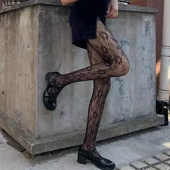 Ретро Цветочные ротанговые белые чулки Лолита Готические колготки Эротическое женское белье Сетчатые леггинсы Колготки с высокой талией Высокие чулки
