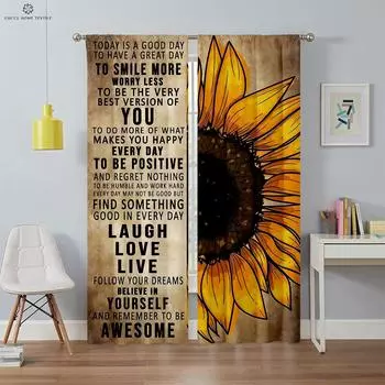 Ретро-цветочные шторы с подсолнухами, креативные буквы, модные шторы с принтом, спальня и гостиная, декоративные шторы W50xH130(CM)x2PCS&Rod pocket