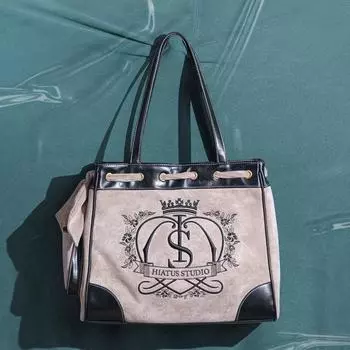 Ретро Цветочный Буквенный Принт Бежевые Сумки На Плечо Женская Корона Вышитая Большая Вместительная Сумка Тоут Женская Винтажная Сумка