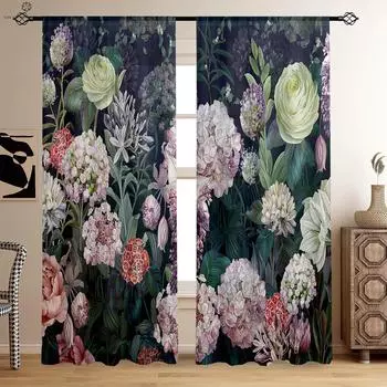 Ретро Цветочный Пасторальный Стиль Печатные Шторы Спальня Гостиная Кабинет Кухня Шторы Украшение Окна Легко Стирать И Ухаживать W50xH130(CM)x2PCS&Rod pocket